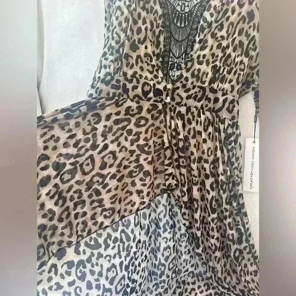 L.I.F.E. Leopard print Sheer Kimono coverup Women's L Retro Cottagecore Beach - Picture 2 of 9